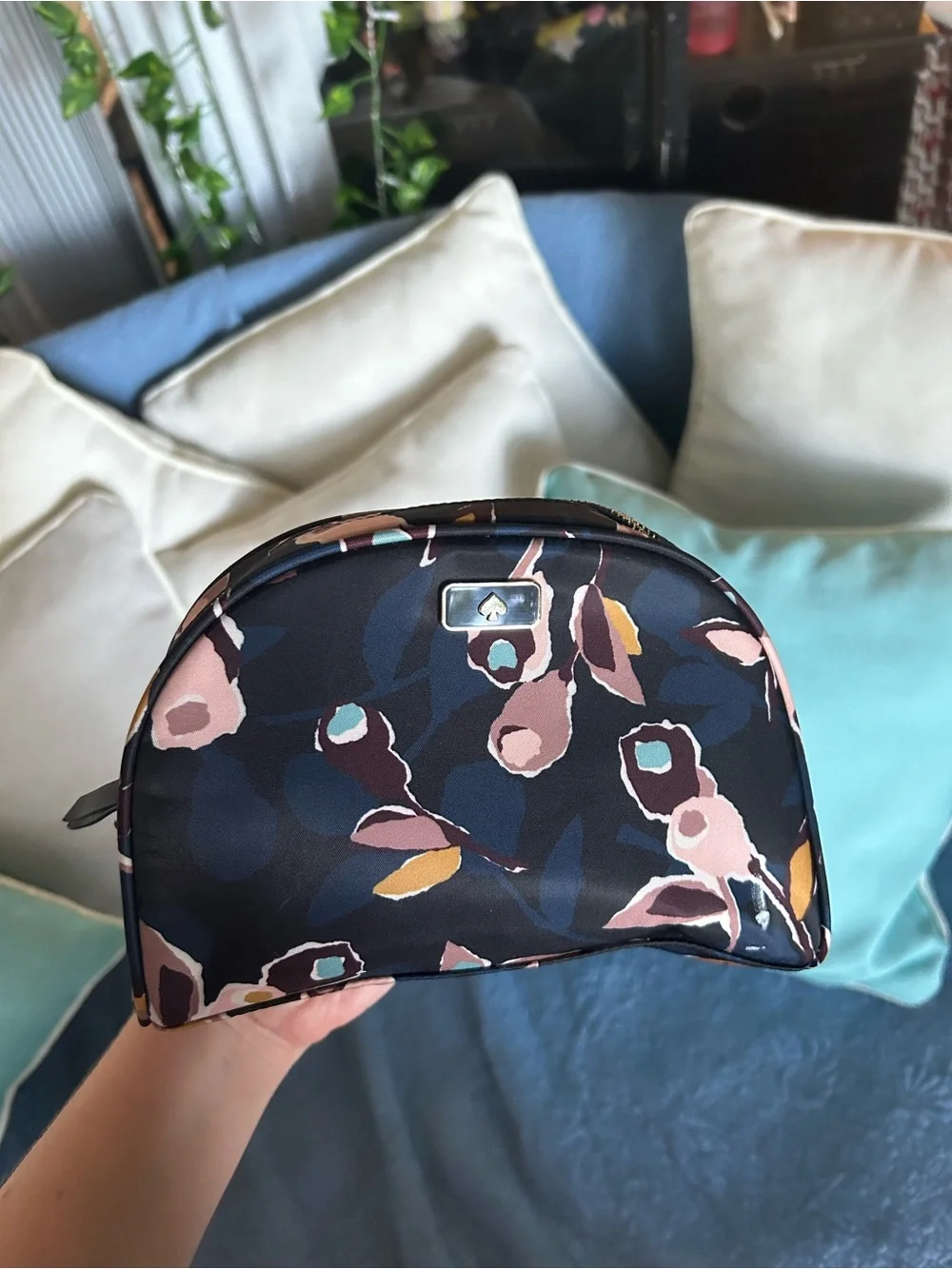 Kate Spade Navy Floral Nylon Dome Zippered Cosmetics Case
